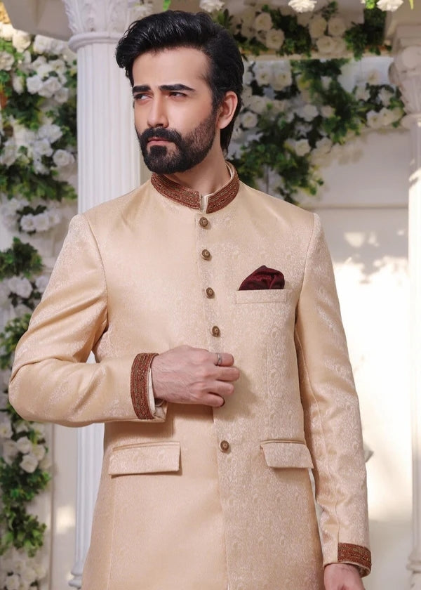 Beige Jamawar Prince Coat -The Great Masters (TGM)