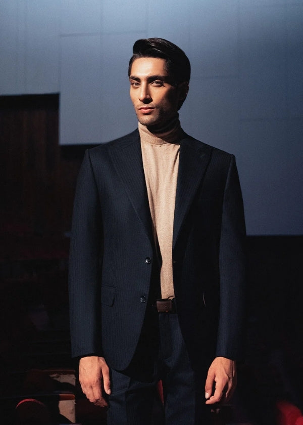 Navy Blue Striped Blazer