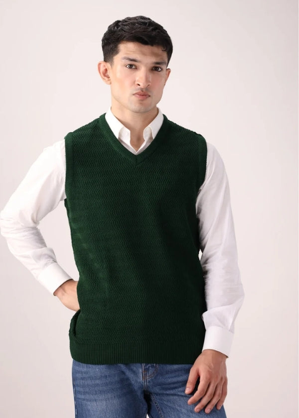 Green Textured Knit Sweater