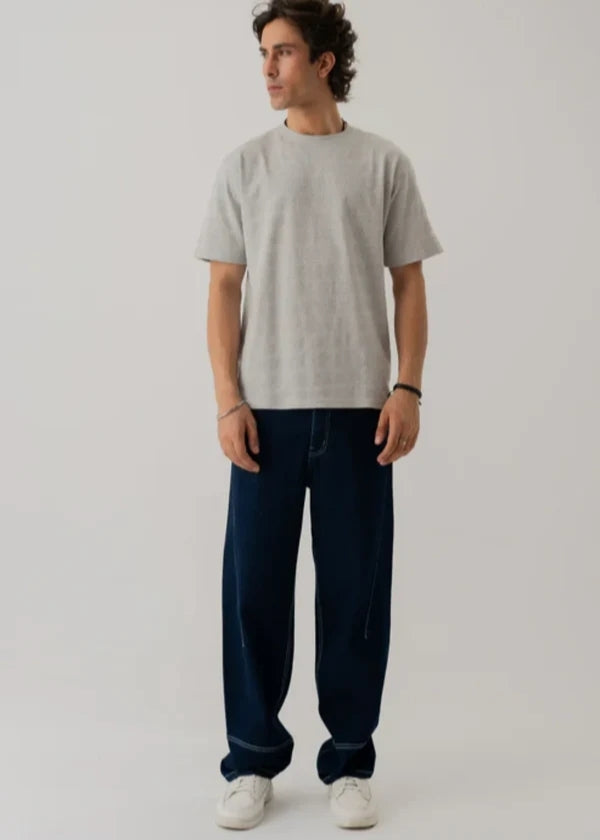 LIGHT GREY REGULAR FIT TEXTURED T-SHIRT -Hustle N Holla