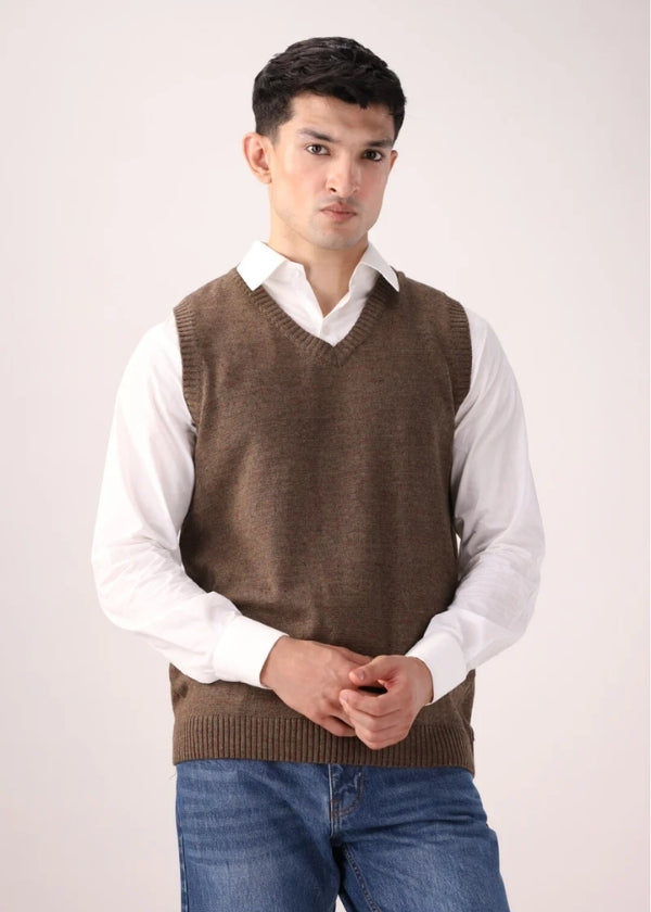 Brown Cotton Sleeveless Sweater