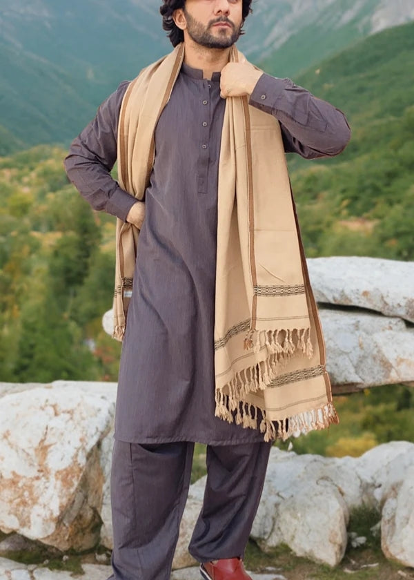Peshawari Dhussa Shawl (Medium) - Badami -Kamaal Khan
