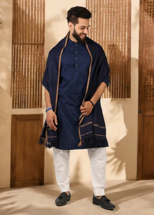 Peshawari Dhussa Shawl (Medium) - Navy -Kamaal Khan