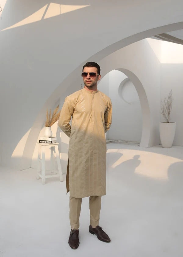 Ivory Skin Embroidered Cotton Kurta Trouser -Muraqsh